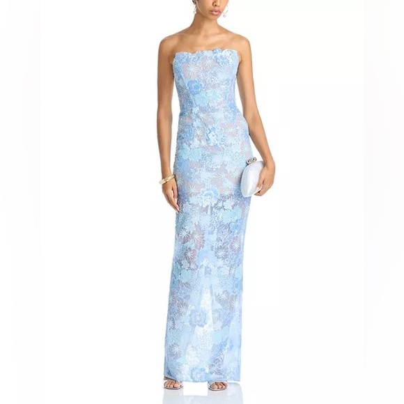 Bronx & Banco Blue Floral Farah Strapless Sequined Maxi Dress S NWOT - Picture 1 of 6